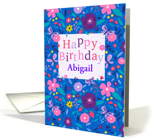 Custom Name Happy Birthday Flowers and Butterflies Pattern card