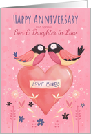 Son and Daughter in law Anniversary Love Birds on Heart card