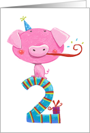 Age 2 Birthday Cute Pink Pig card