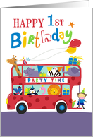 Happy 1st Birthday Party Animal Bus card