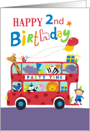 Happy 2nd Birthday Party Animal Bus card