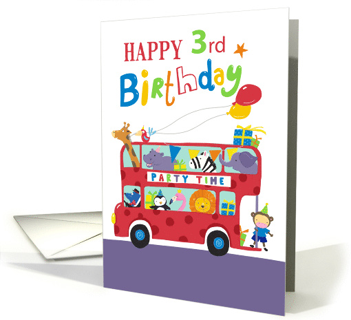 Happy 3rd Birthday Party Animal Bus card (1765984)