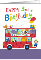 Happy 3rd Birthday Party Animal Bus card