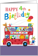 Happy 4th Birthday Party Animal Bus card