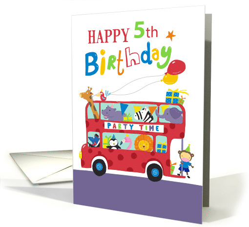 Happy 5th Birthday Party Animal Bus card (1765988)