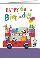 Happy 6th Birthday Party Animal Bus card