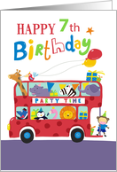 Happy 7th Birthday Party Animal Bus card