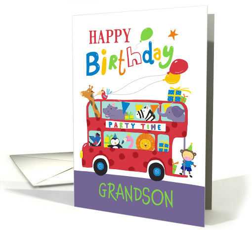 Grandson Happy Birthday Party Animal Bus card (1765996)