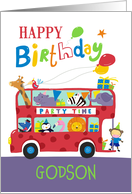 Godson Happy Birthday Party Animal Bus card
