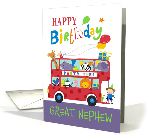 Great Nephew Happy Birthday Party Animal Bus card (1766196)