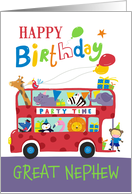 Great Nephew Happy Birthday Party Animal Bus card