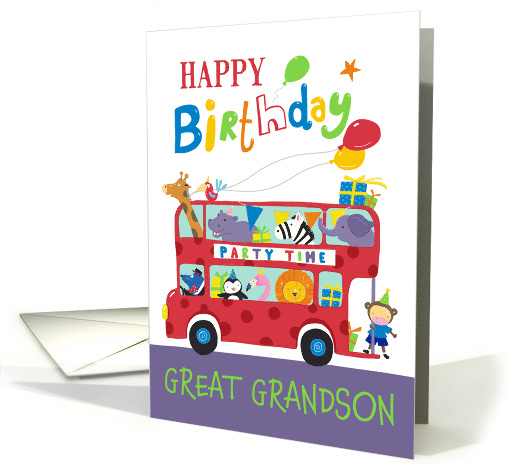 Great Grandson Happy Birthday Party Animal Bus card (1766198)
