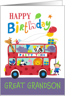 Great Grandson Happy Birthday Party Animal Bus card