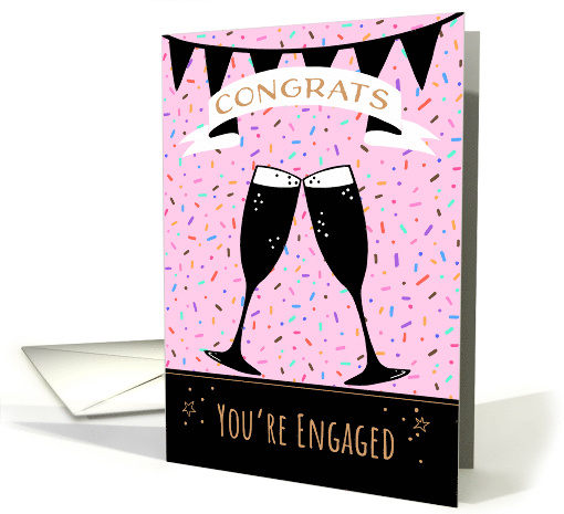 Engagement Congratulations Champagne Glasses and Confetti card