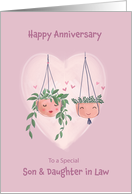 Son and Daughter in Law Anniversary Cute Hanging Pot Plants card