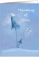 Thinking of You Blue Mushrooms and Butterflies card