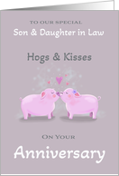 Son & Daughter in Law Anniversary Cute Kissing Pigs card