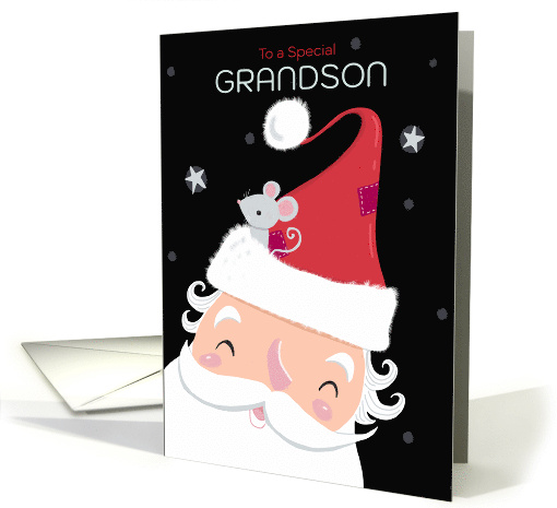 Grandson Christmas Santa with Cute Mouse Hat card (1805560)