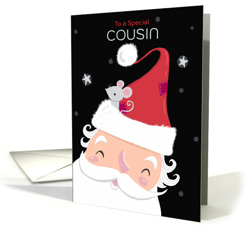 Cousin Christmas Santa with Cute Mouse Hat card (1805776)