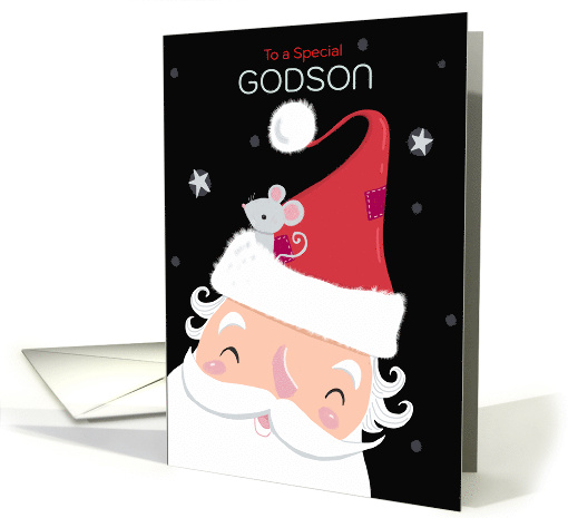 Godson Christmas Santa with Cute Mouse Hat card (1805788)