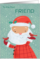 Friend Cute Santa with Red Cardinal Birds card