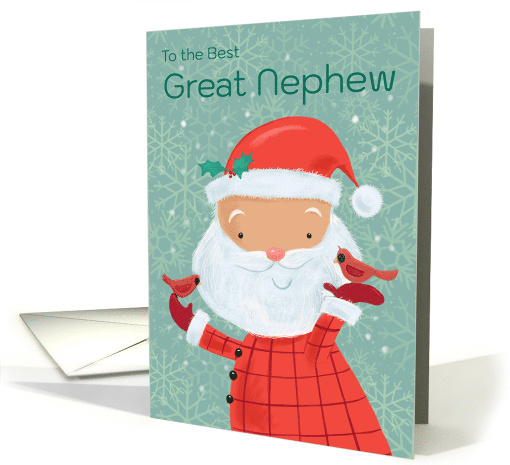 Great Nephew Cute Santa with Red Cardinal Birds card (1806022)