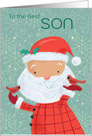 Son Cute Santa with Red Cardinal Birds card
