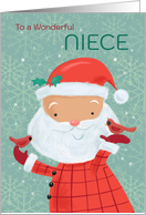 Niece Cute Santa with Red Cardinal Birds card