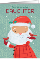 Daughter Cute Santa with Red Cardinal Birds card