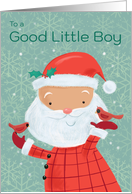 To a Good Little Boy Cute Santa with Red Cardinal Birds card