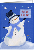 Best Friend Christmas Snowman with Tall Black Hat card