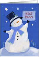 Best Boss Christmas Snowman with Tall Black Hat card