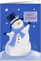 Best Godson Christmas Snowman with Tall Black Hat card