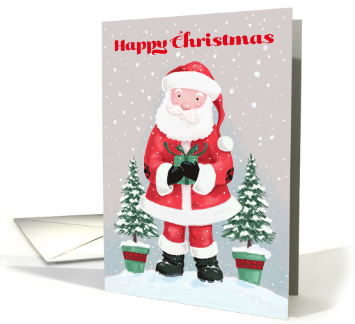Happy Christmas Santa Claus with Gift and Trees card (1808294)