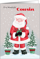 Cousin Santa Claus with Gift and Trees card