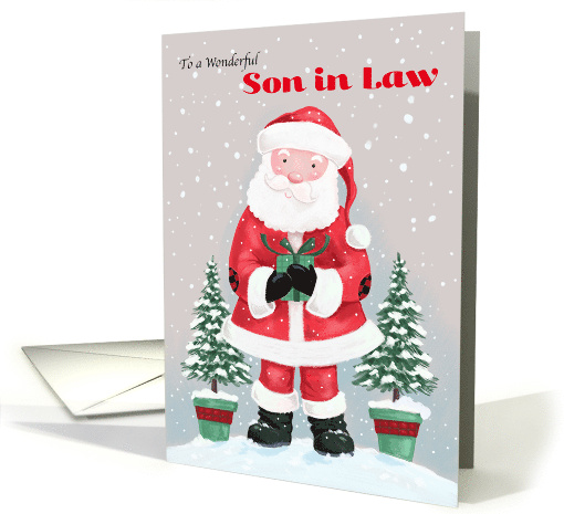 Son in Law Santa Claus with Gift and Trees card (1809484)