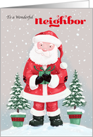 Neighbor Santa Claus with Gift and Trees card