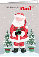 Dad Santa Claus with Gift and Trees card