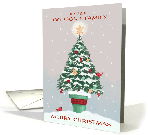 Godson and Family Christmas Tree with Gold Star card (1812824)