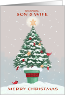 Son and Wife Christmas Tree with Gold Star card