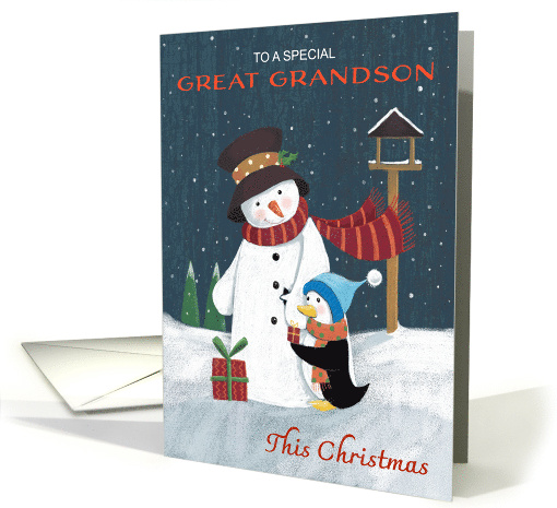 Great Grandson Christmas Snowman with Penguin card (1812958)