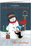 Great Grandson Christmas Snowman with Penguin card