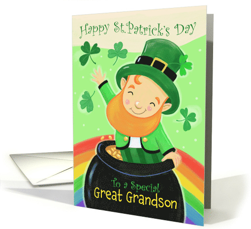 Great Grandson St Patrick's Day Leprechaun Pot of Gold Rainbow card