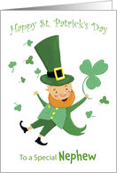 Nephew St Patrick’s Day Jolly Leprechaun and Shamrocks card
