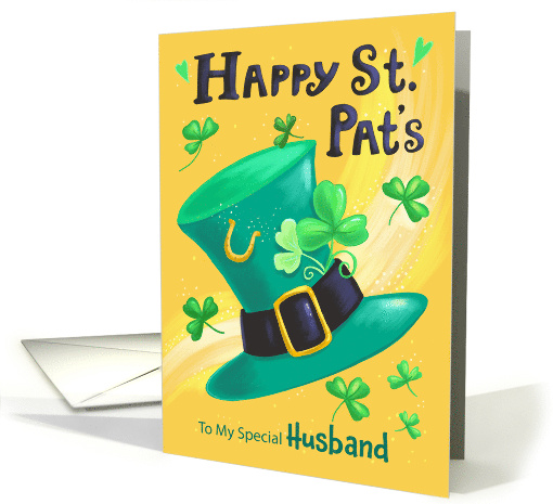 Husband St Patrick's Day Green Leprechaun Hat and Shamrocks card