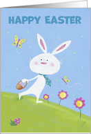 Happy Easter White Bunny and Butterflies card