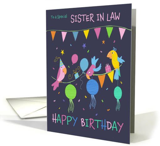 Sister in Law Happy Birthday Party Parrots card (1835644)