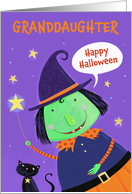 Granddaughter Happy Halloween Witch and Cat card