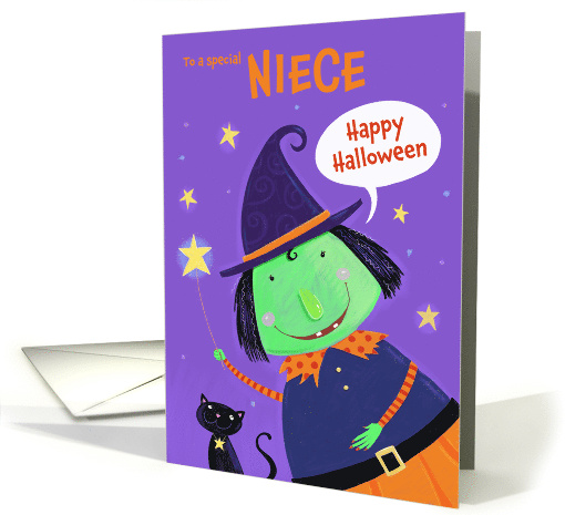 Niece Happy Halloween Witch and Cat card (1874136)