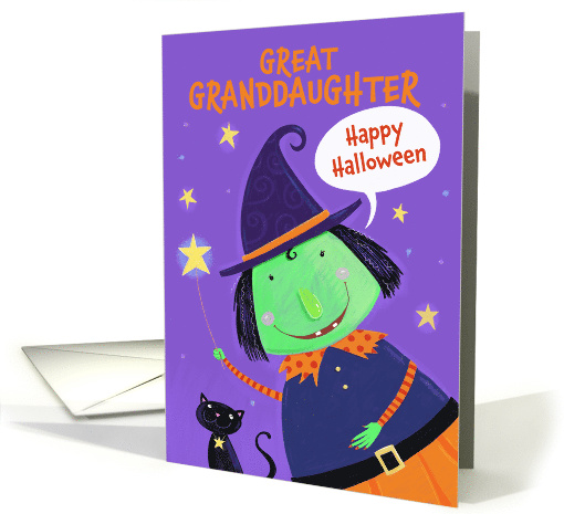 Great Granddaughter Happy Halloween Witch and Cat card (1874146)